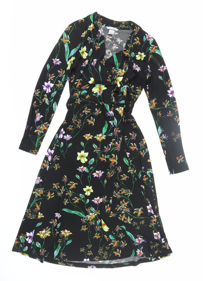 H&M Women's Black Floral Wrap Dress XS