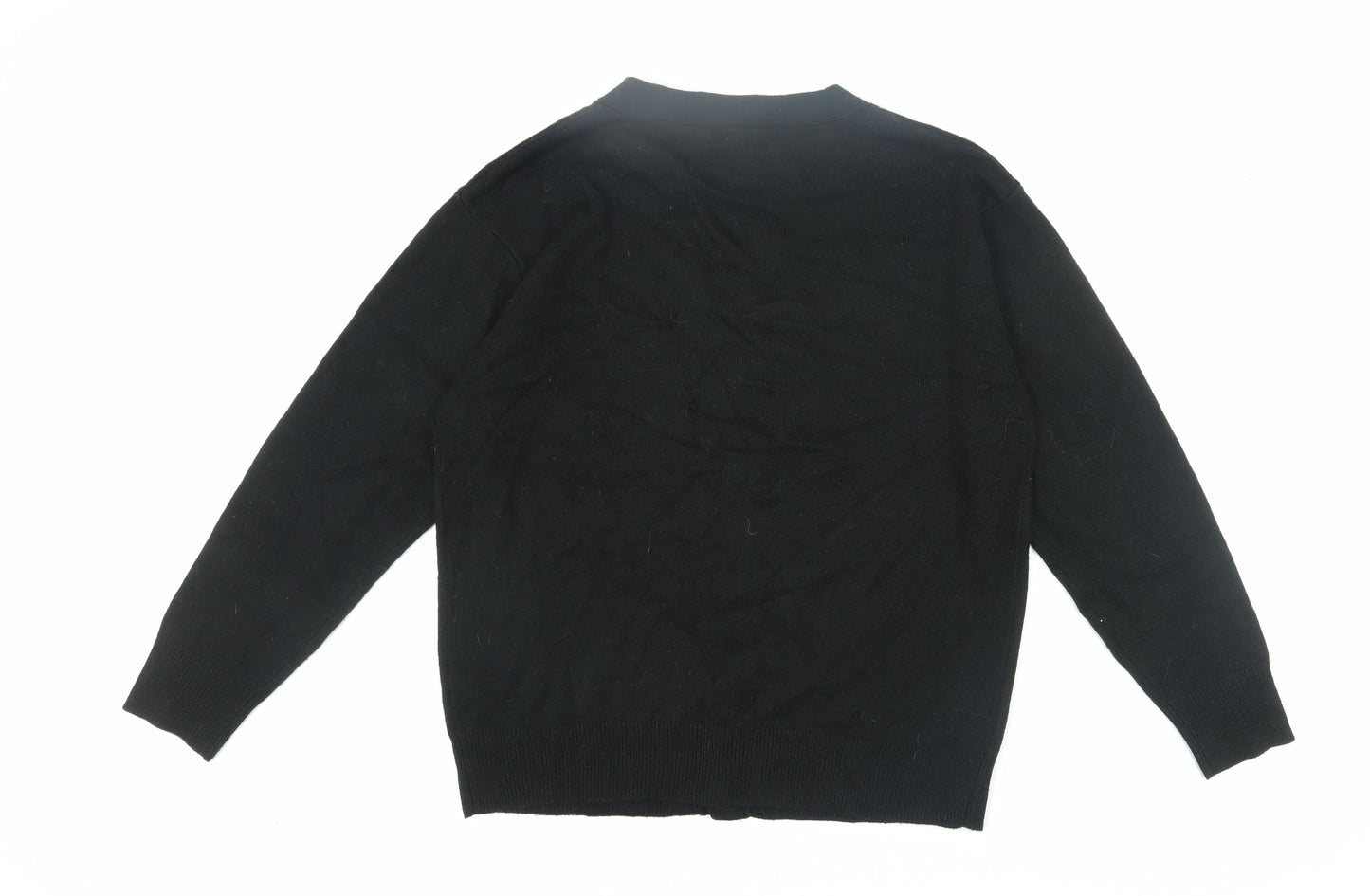 SPAO Unisex Black Cardigan, M, V-Neck, Hogwarts Embroidery