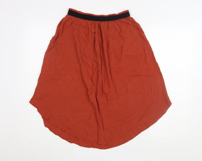 H&M Women's Red A-Line Midi Skirt, Size 8 Elastic Waist
