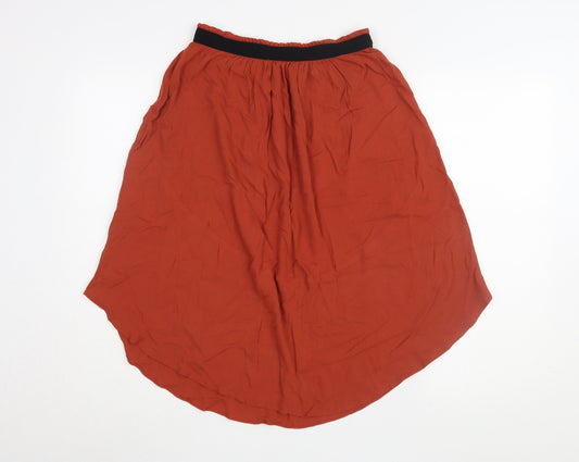 H&M Women's Red A-Line Midi Skirt, Size 8 Elastic Waist