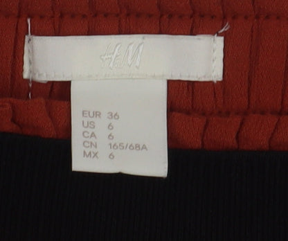 H&M Women's Red A-Line Midi Skirt, Size 8 Elastic Waist