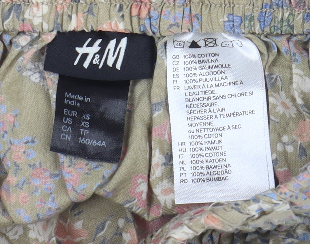 H&M Women's Beige XS A-Line Floral Short Skirt