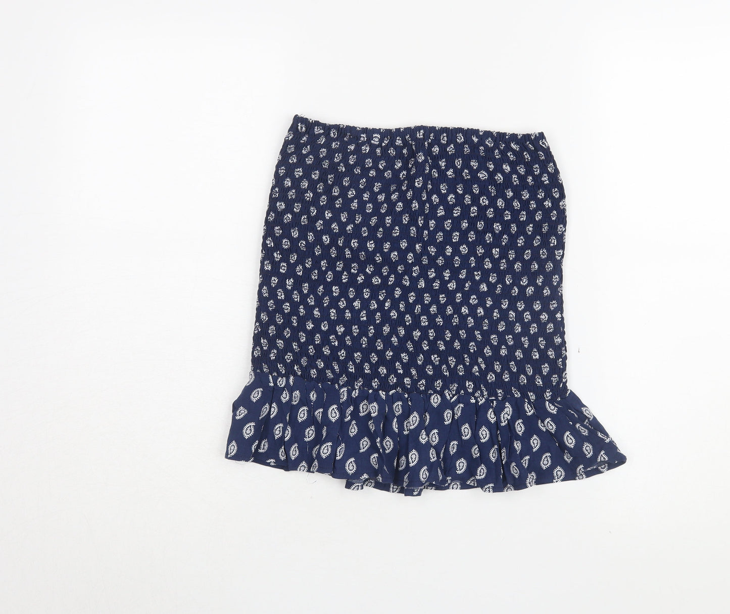 MNG Women's Blue Paisley Elastic Waist Skirt, Size S