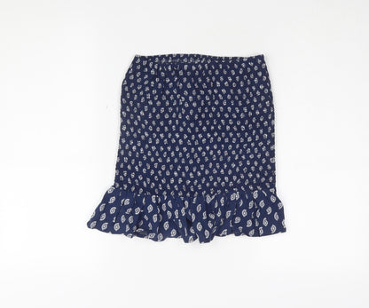 MNG Women's Blue Paisley Elastic Waist Skirt, Size S