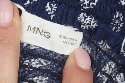 MNG Women's Blue Paisley Elastic Waist Skirt, Size S