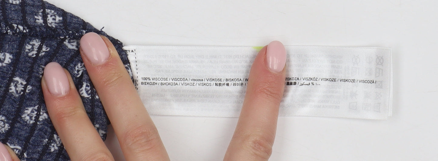 MNG Women's Blue Paisley Elastic Waist Skirt, Size S