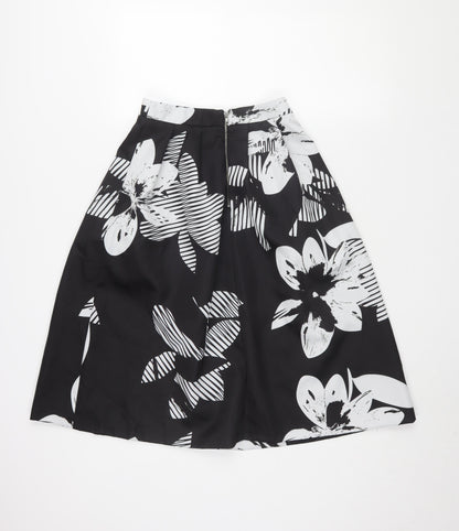 Rochelle Humes Women's Black Floral A-Line Skirt Size 8