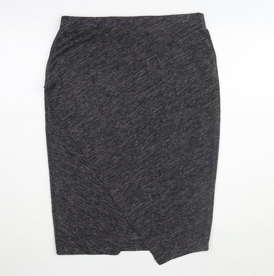 H&M Women's Black Midi Pencil Skirt, Size L - Elegant Knit