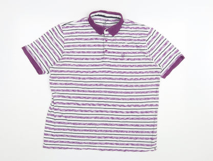 James Pringle Men's Purple Striped Polo Shirt L