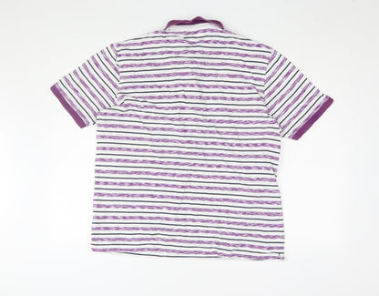 James Pringle Men's Purple Striped Polo Shirt L