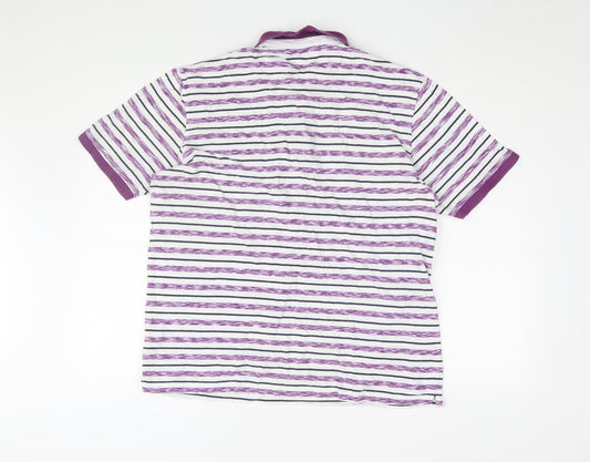 James Pringle Men's Purple Striped Polo Shirt L