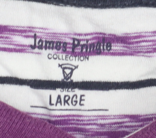 James Pringle Men's Purple Striped Polo Shirt L