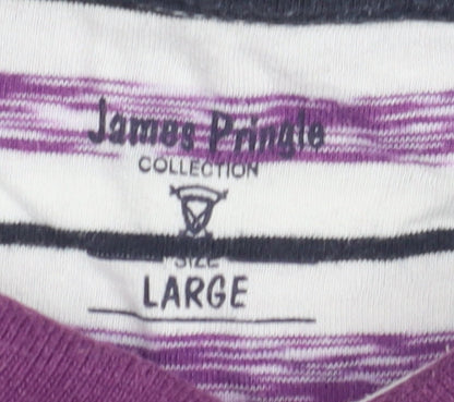 James Pringle Men's Purple Striped Polo Shirt L