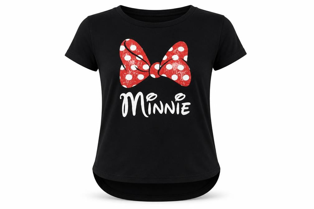 Front view of Disney Minnie Mouse Black T-Shirt, unisex adults m