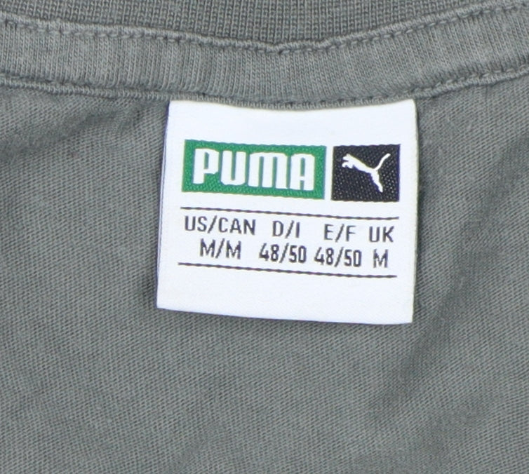 Puma Men's Green V-Neck T-Shirt, Size M, Breathable Casual