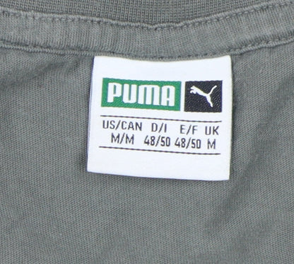 Puma Men's Green V-Neck T-Shirt, Size M, Breathable Casual