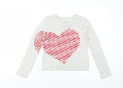 GAP Girls Heart Print T-Shirt Grey 10-11Y Regular Fit