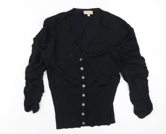 Karen Millen Women's Black Button-Up V-Neck Top