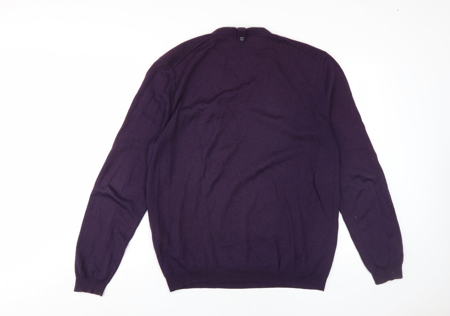 Ted Baker Men's Purple Wool Cashmere V-Neck Jumper Size 10