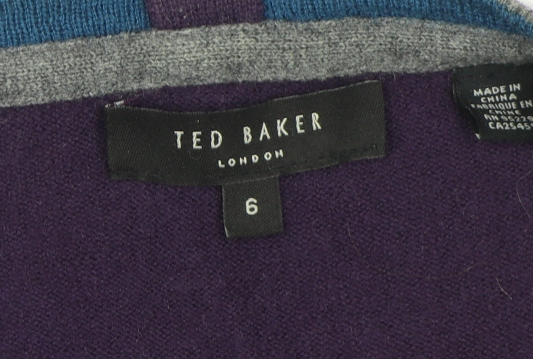 Ted Baker Men's Purple Wool Cashmere V-Neck Jumper Size 10