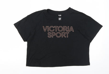 Victoria Sport Women's Black Cropped T-Shirt, Size S