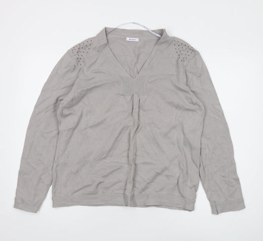 Damart Women's Grey V-Neck Pullover Jumper L