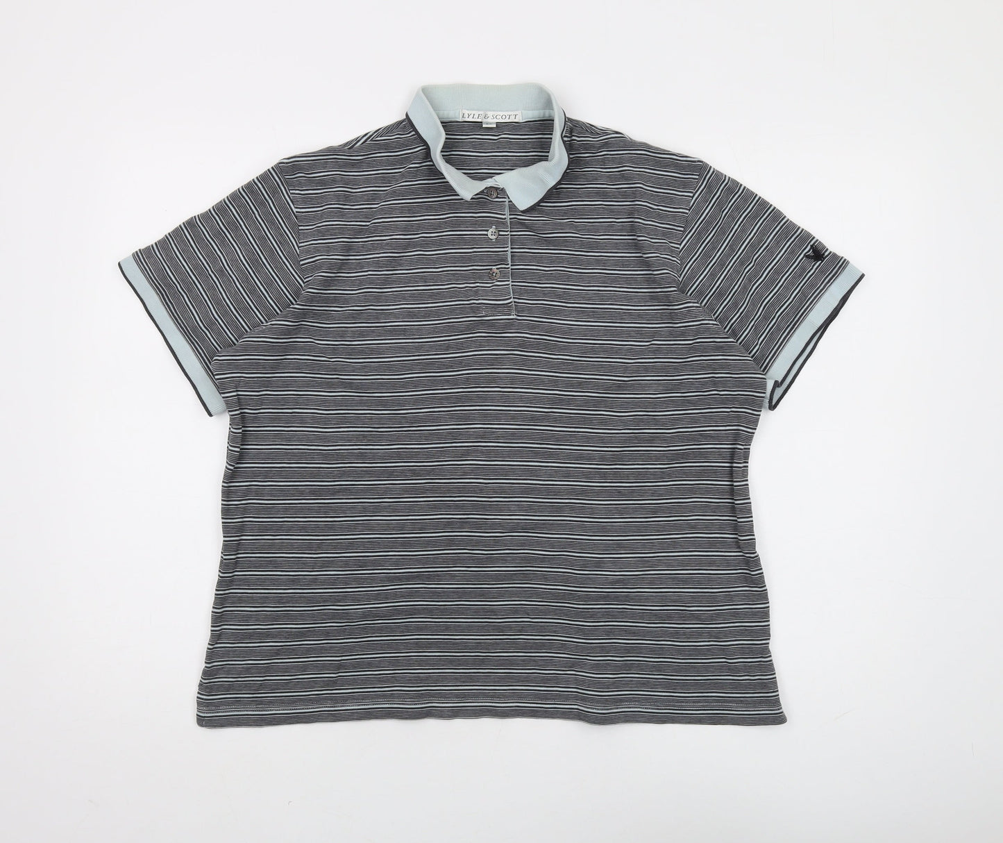 Lyle & Scott Men's Grey Striped Polo Shirt L