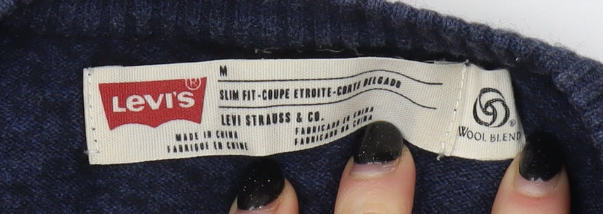 Levi's Men's Blue Striped Slim Fit V-Neck Pullover - Size M