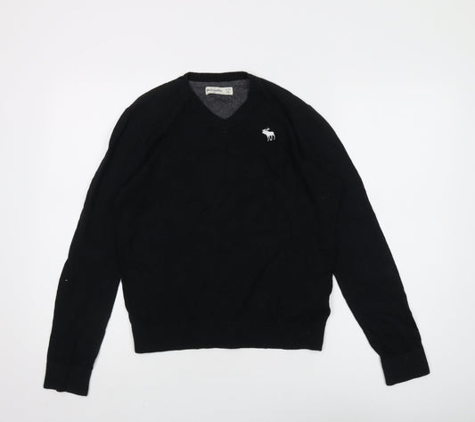 Additional front view of Abercrombie & Fitch Kids Black V-Neck Teens jumper