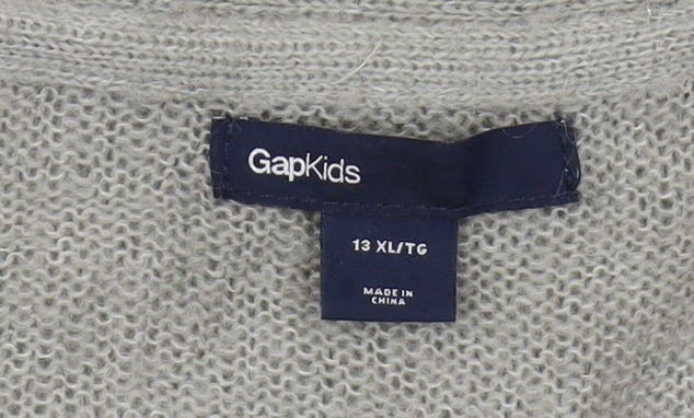 Gap Girls Grey Cardigan, Size 13, Acrylic Blend, V-Neck