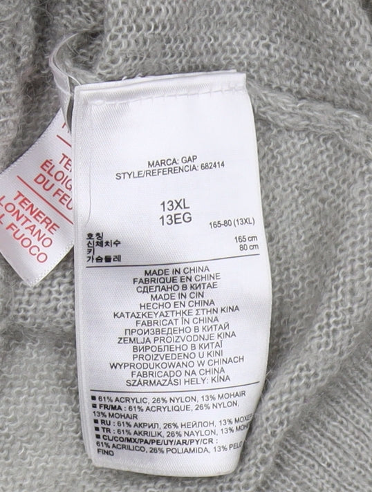 Gap Girls Grey Cardigan, Size 13, Acrylic Blend, V-Neck
