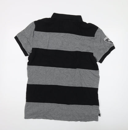 Express Men's Polo XL Black Grey Striped Classic Summer