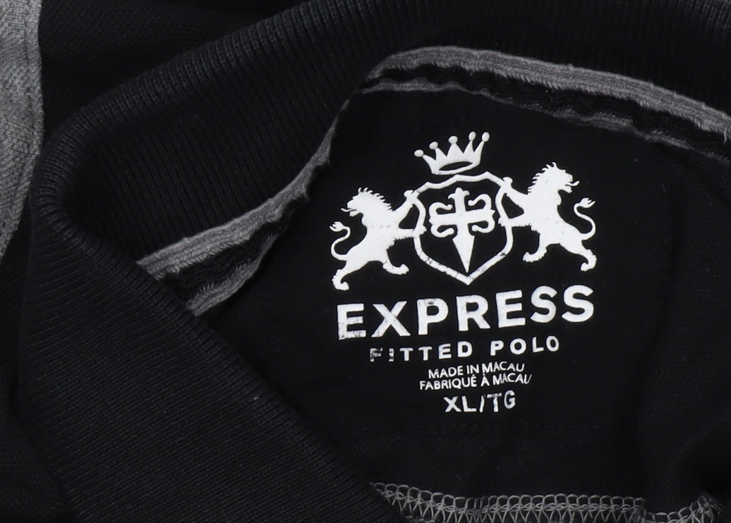 Express Men's Polo XL Black Grey Striped Classic Summer