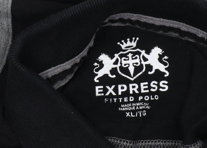 Express Men's Polo XL Black Grey Striped Classic Summer