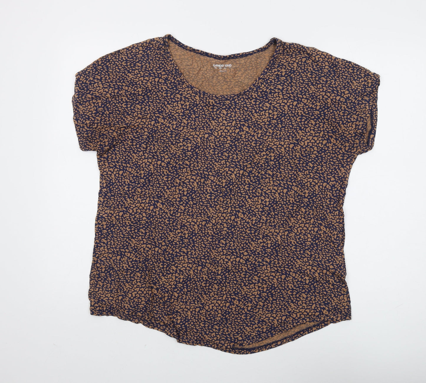 Lands' End Women's Animal Print Blouse - L, Brown/Blue