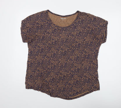 Lands' End Women's Animal Print Blouse - L, Brown/Blue