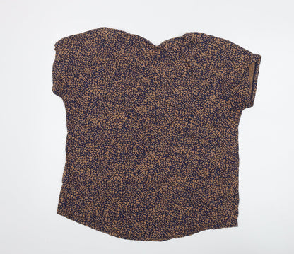 Lands' End Women's Animal Print Blouse - L, Brown/Blue