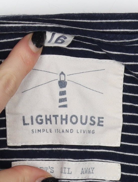 Lighthouse Women's Blue Striped T-Shirt Size 16