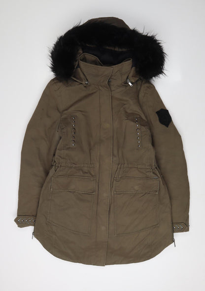 IKKS Women's Green Parka M Hooded Studded Casual