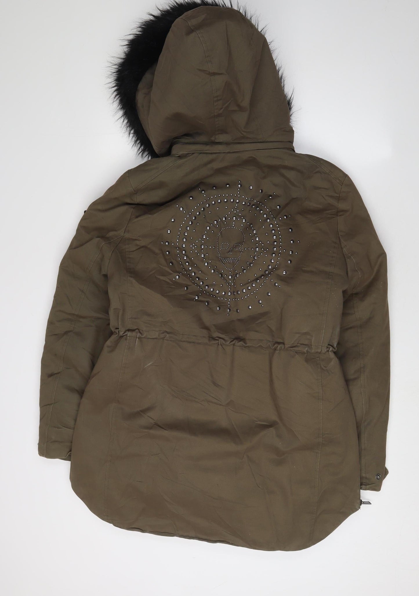 IKKS Women's Green Parka M Hooded Studded Casual