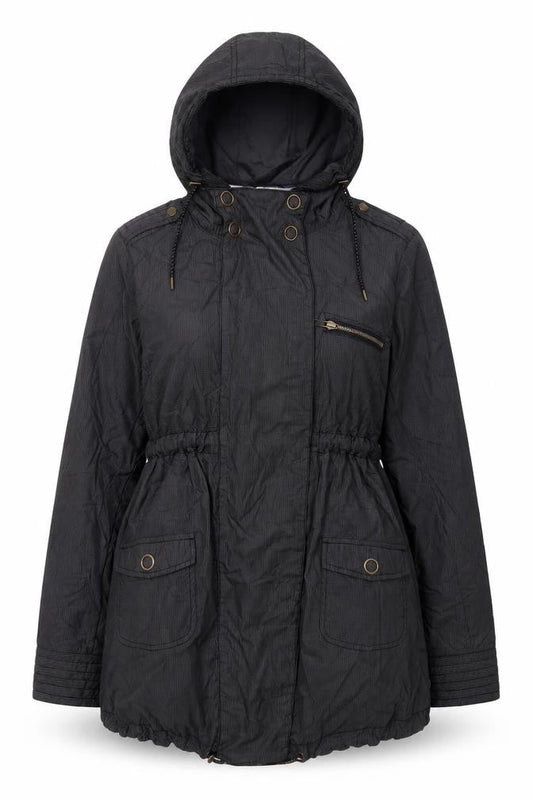 Front view of mamas & papas Women's Black Check Parka Jacket, size 8