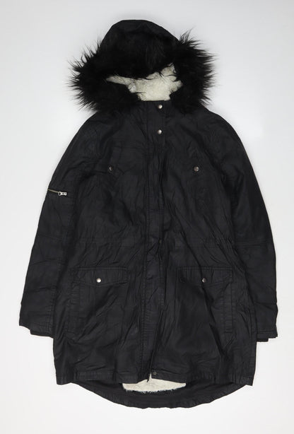 Womens UK Size S Oasis Black Parka Coat