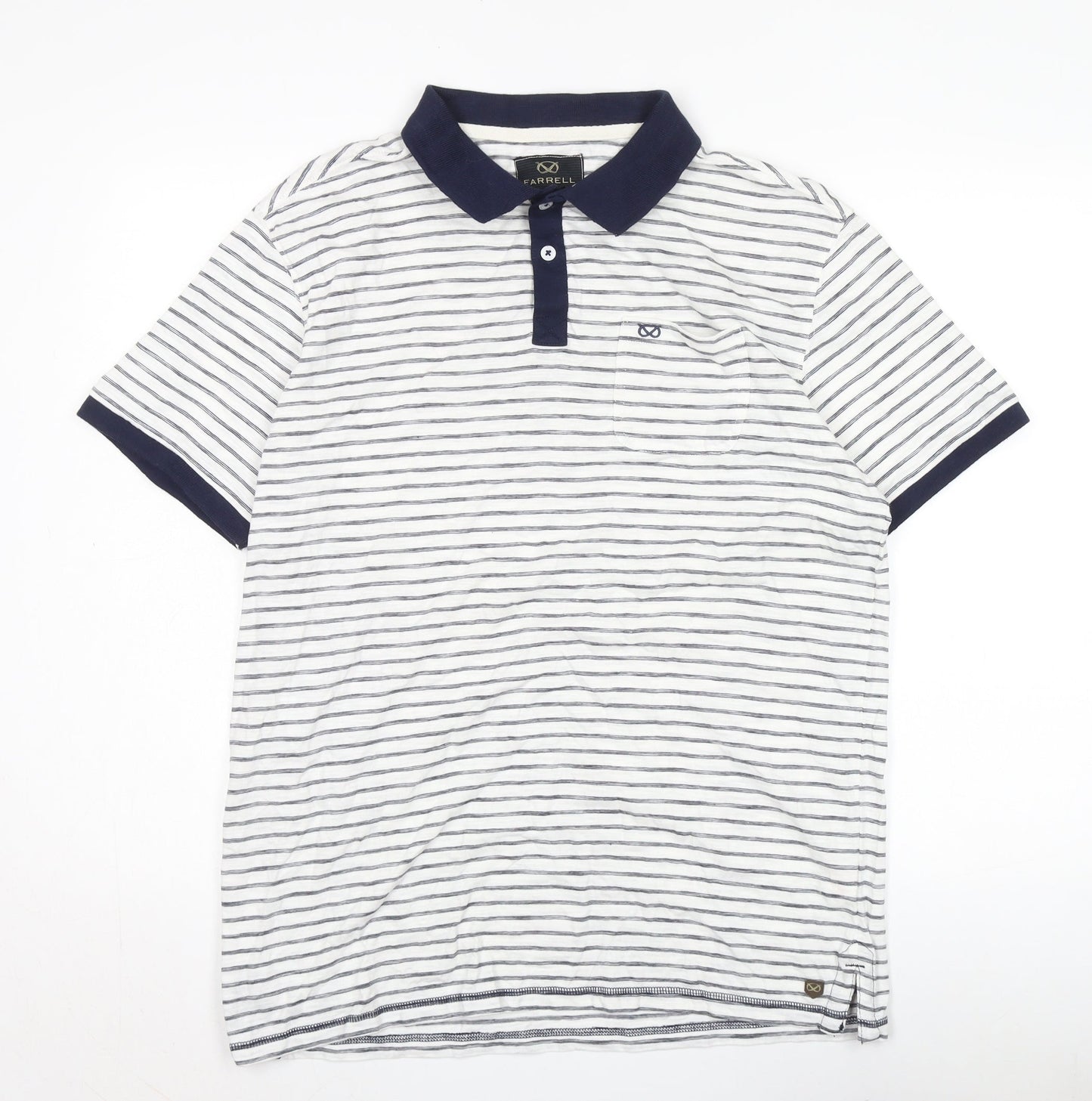 Farrell Men's White Striped Polo, Size L, Short Sleeve