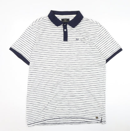 Farrell Men's White Striped Polo, Size L, Short Sleeve