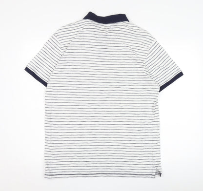 Farrell Men's White Striped Polo, Size L, Short Sleeve