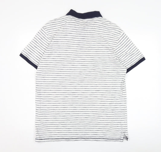 Farrell Men's White Striped Polo, Size L, Short Sleeve