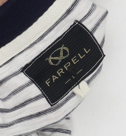Farrell Men's White Striped Polo, Size L, Short Sleeve