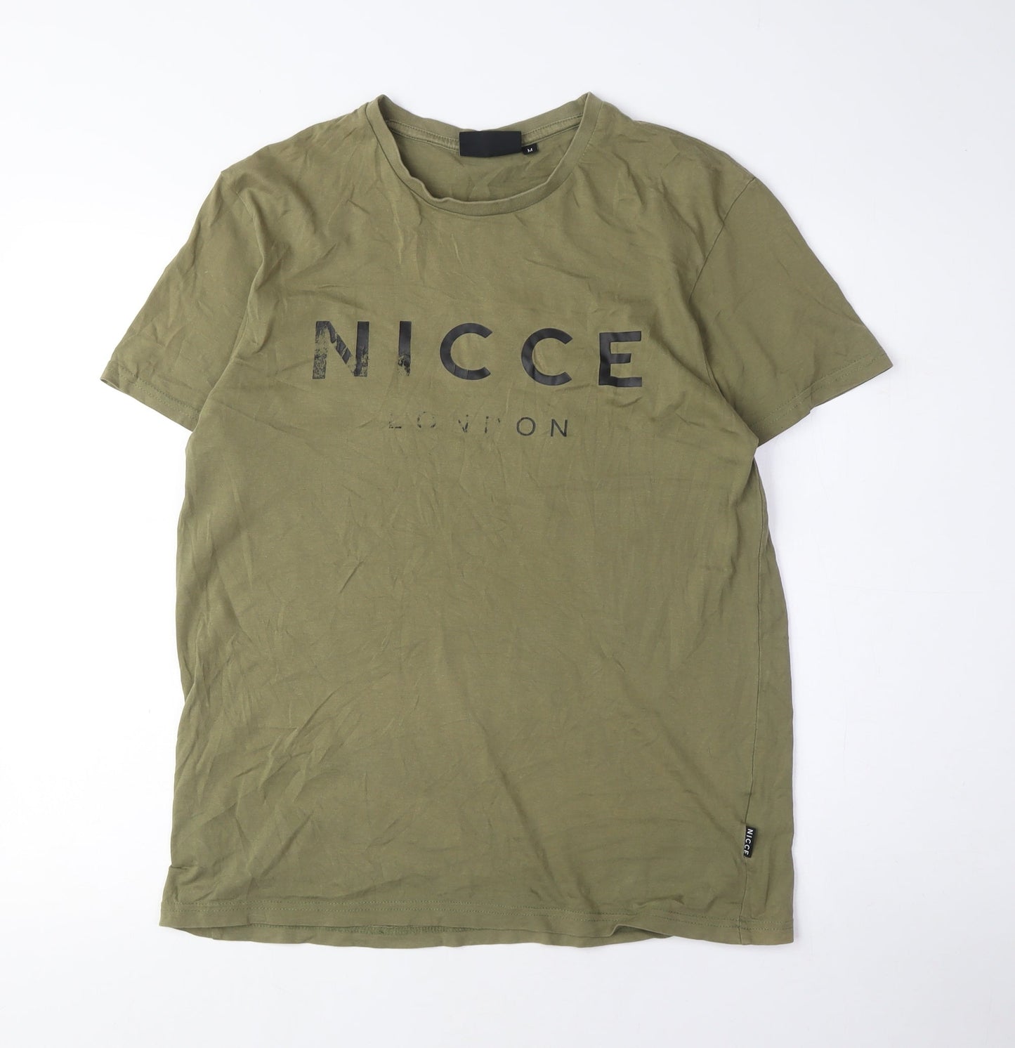 Nicce Men's Green Medium T-Shirt, Solid Crew Neck