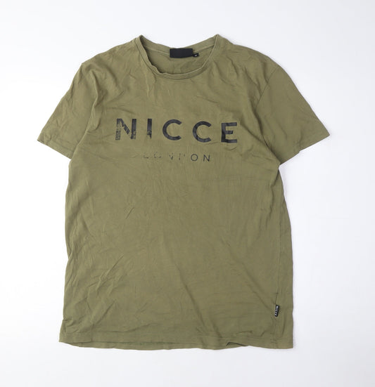 Nicce Men's Green Medium T-Shirt, Solid Crew Neck