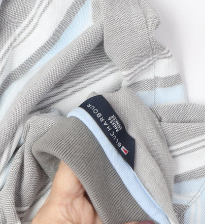 Marks and Spencer Men's Grey Striped Medium Polo